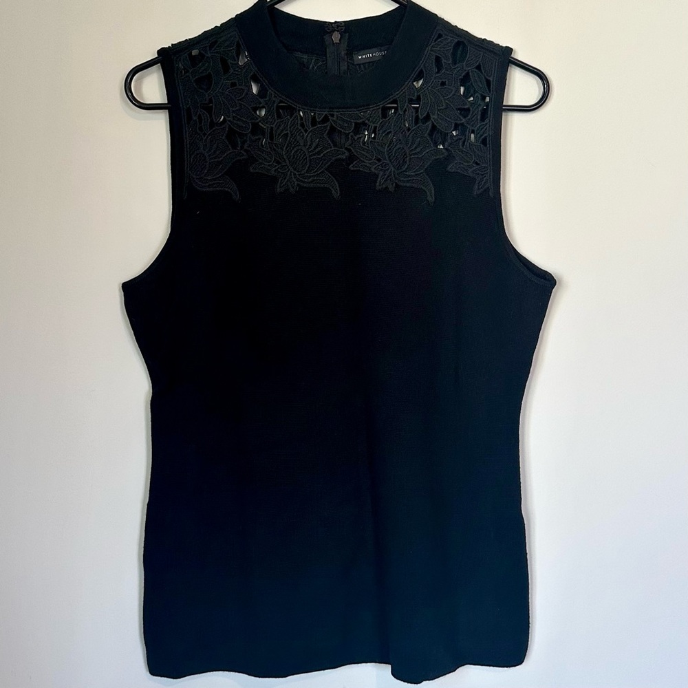 White House Black Market Black Lace Detail Blouse - Size: Medium - Picture 7 of 7